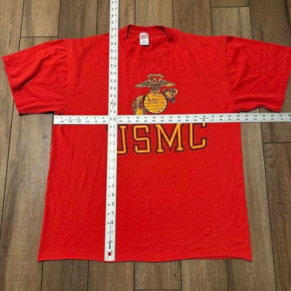 Red vintage USMC graphic tee made in USA single stitch XL - Picture 6 of 6